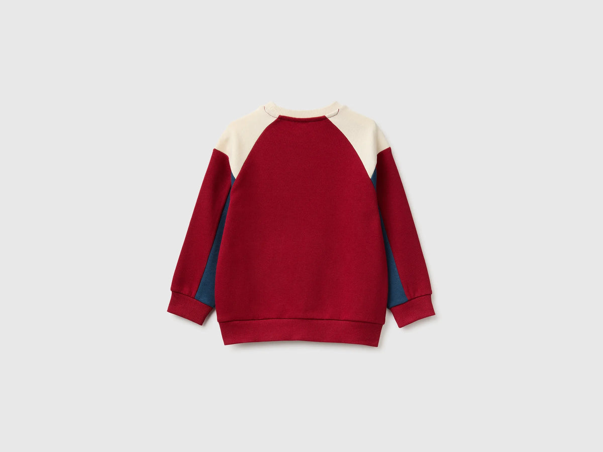 Benetton Burgundy Boys Closed Color Block Sweatshirt SKU: 3J70G10NM_904 Image 02
