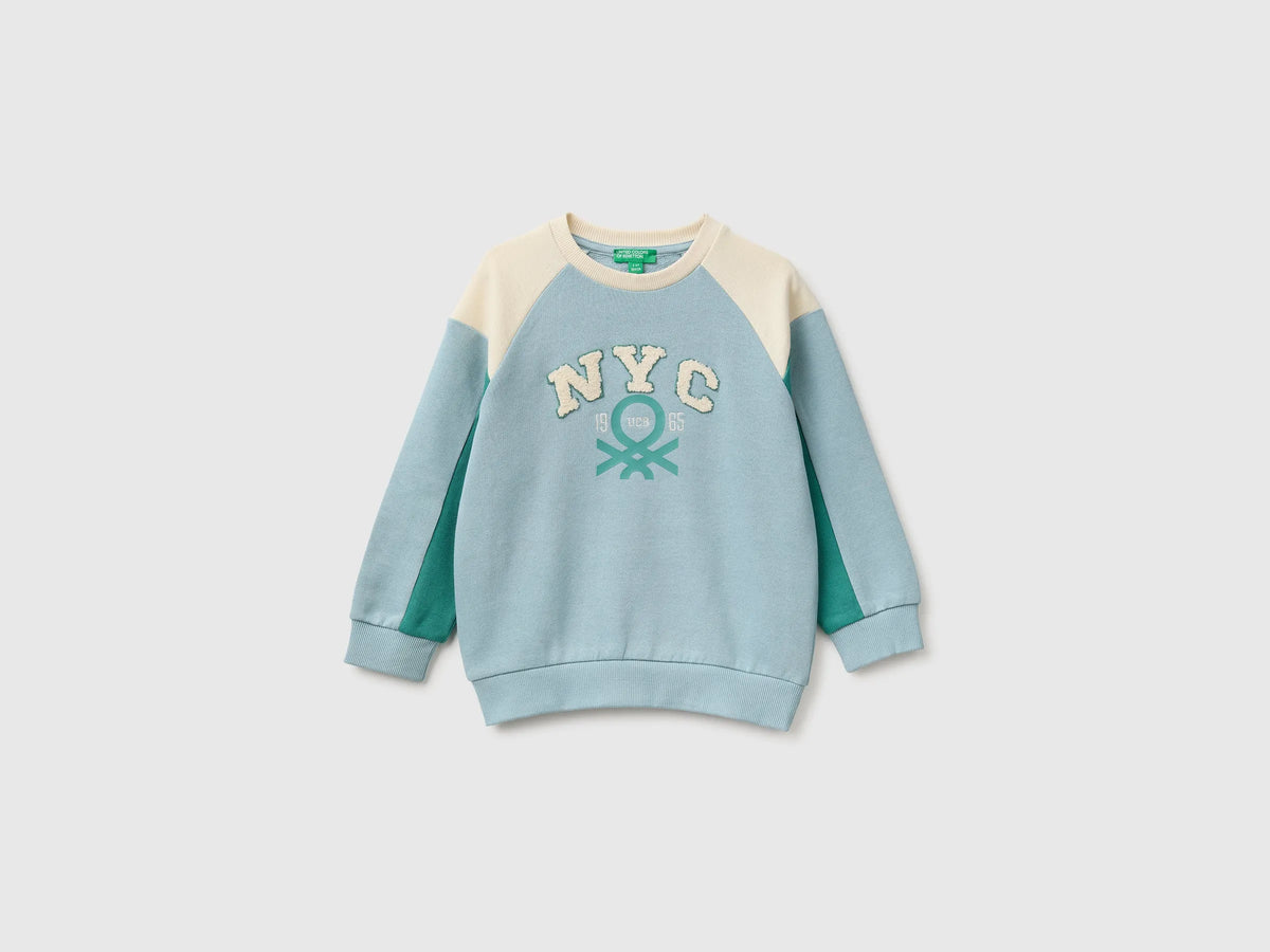 Benetton Air Force Blue Boys Closed Color Block Sweatshirt SKU: 3J70G10NM_905 Image 01