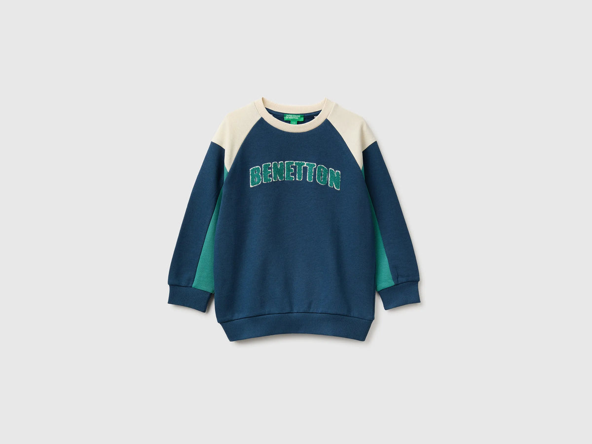 Benetton Dark Blue Boys Closed Color Block Sweatshirt SKU: 3J70G10NM_906 Image 01