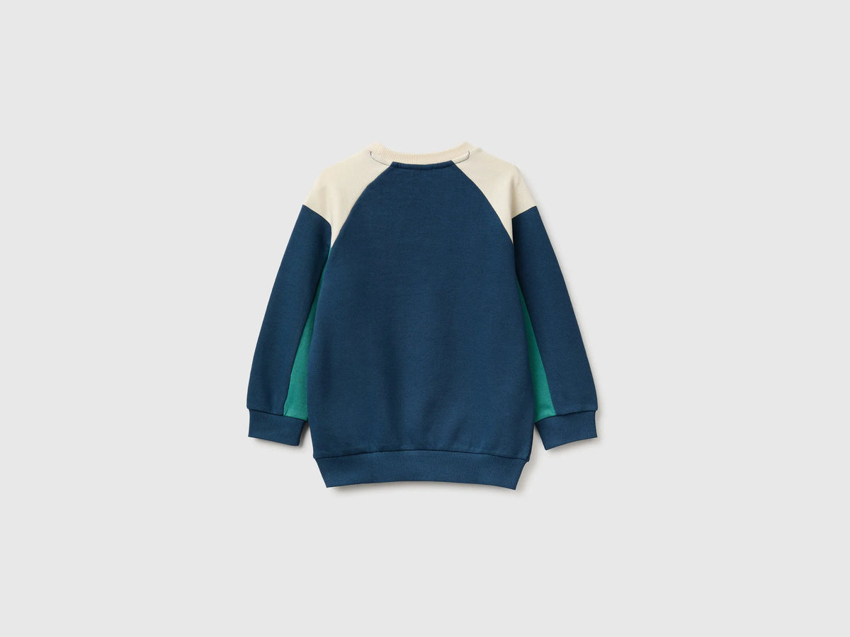 Benetton Dark Blue Boys Closed Color Block Sweatshirt SKU: 3J70G10NM_906 Image 02