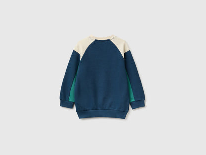 Benetton Dark Blue Boys Closed Color Block Sweatshirt SKU: 3J70G10NM_906 Image 02