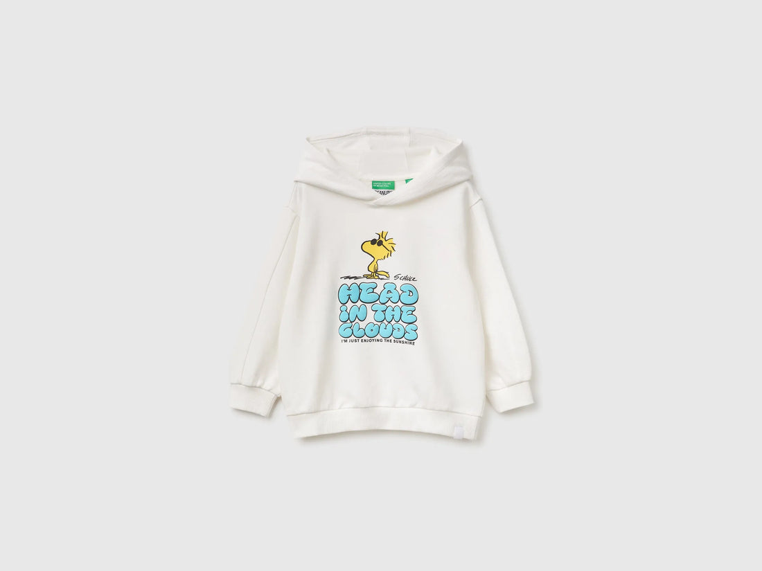 Benetton Creamy White Boys Hoodie with ©Peanuts Print SKU: 3J70G201B_074 Image 01
