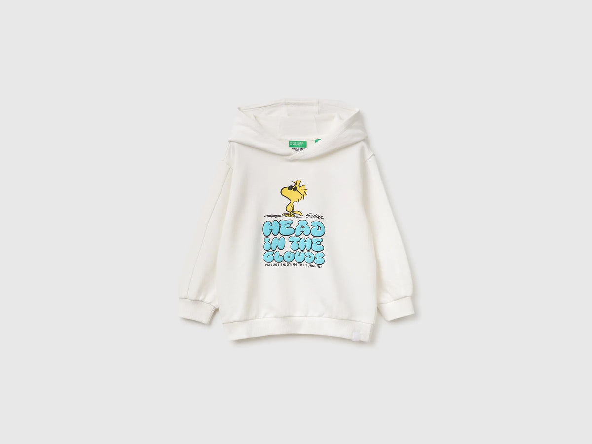 Benetton Creamy White Boys Hoodie with ©Peanuts Print SKU: 3J70G201B_074 Image 01
