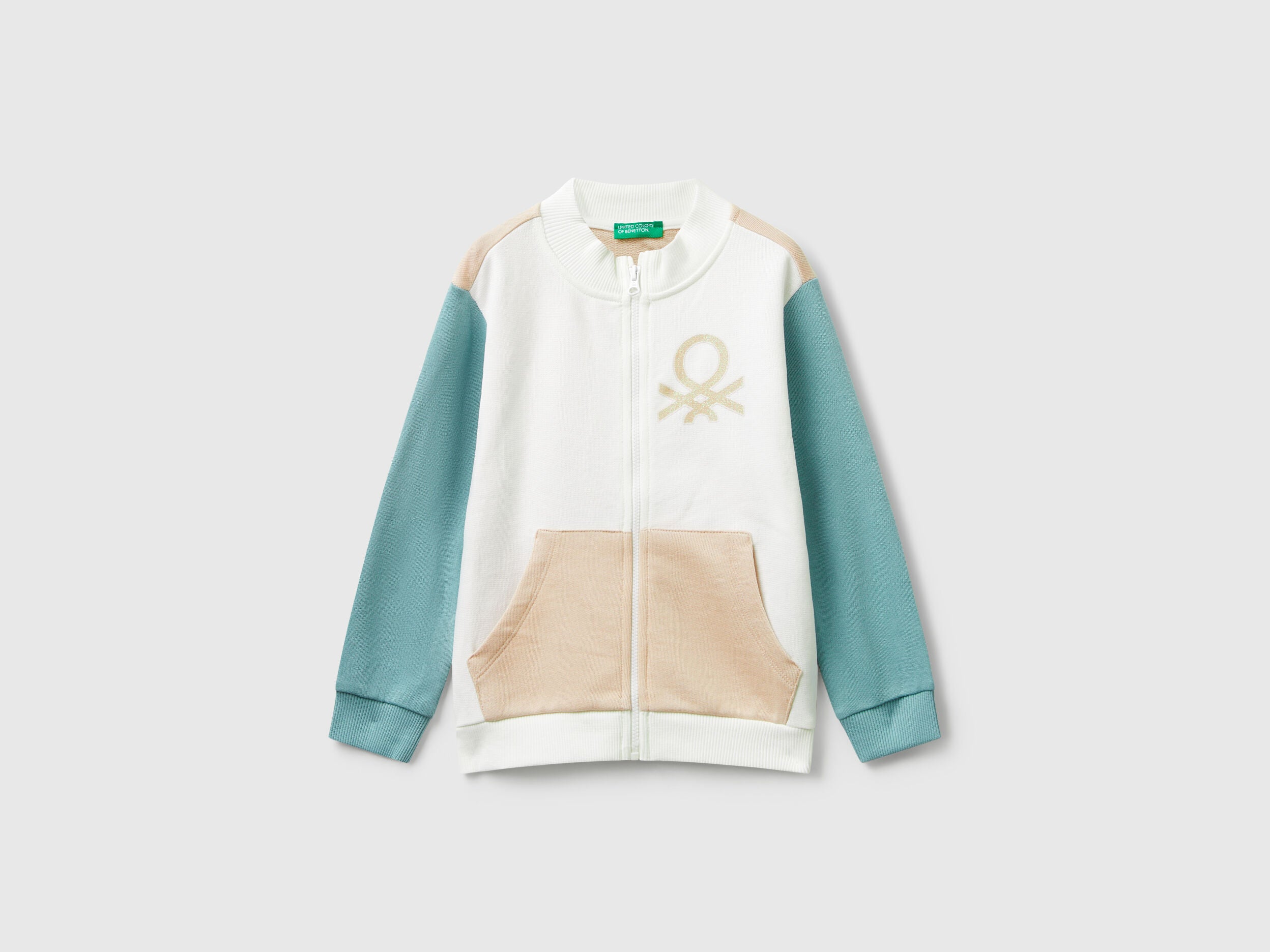 Benetton_Creamy White_Hoodie with Glittery Print_3J70G503U_903_01