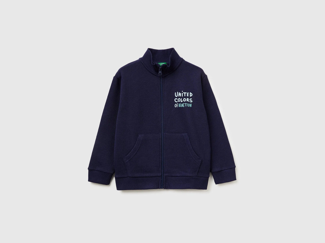 Benetton Dark blue Boys Organic Cotton Zip-Up Sweatshirt SKU: 3J70G504A_252 Image 01