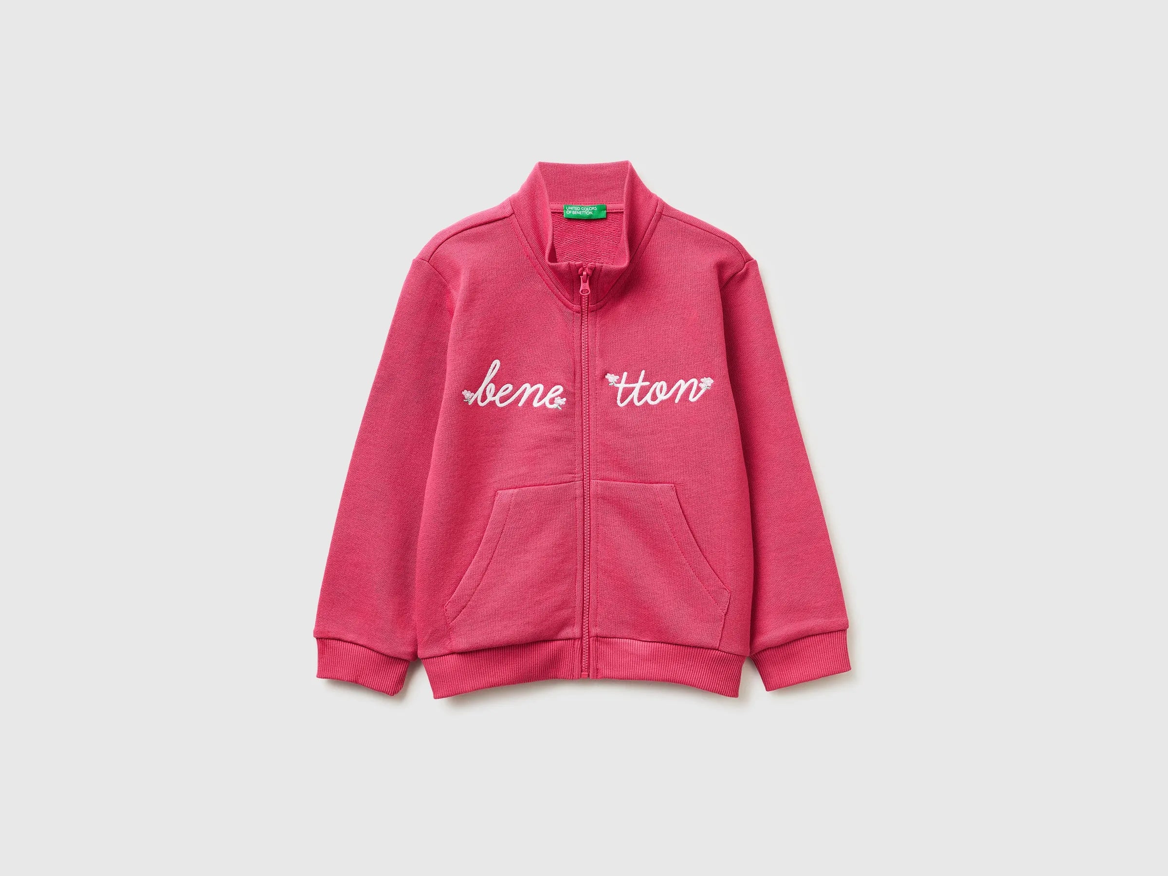 Benetton Fuchsia Girls Zip-Up Sweatshirt with Print SKU: 3J70G504B_12E Image 01