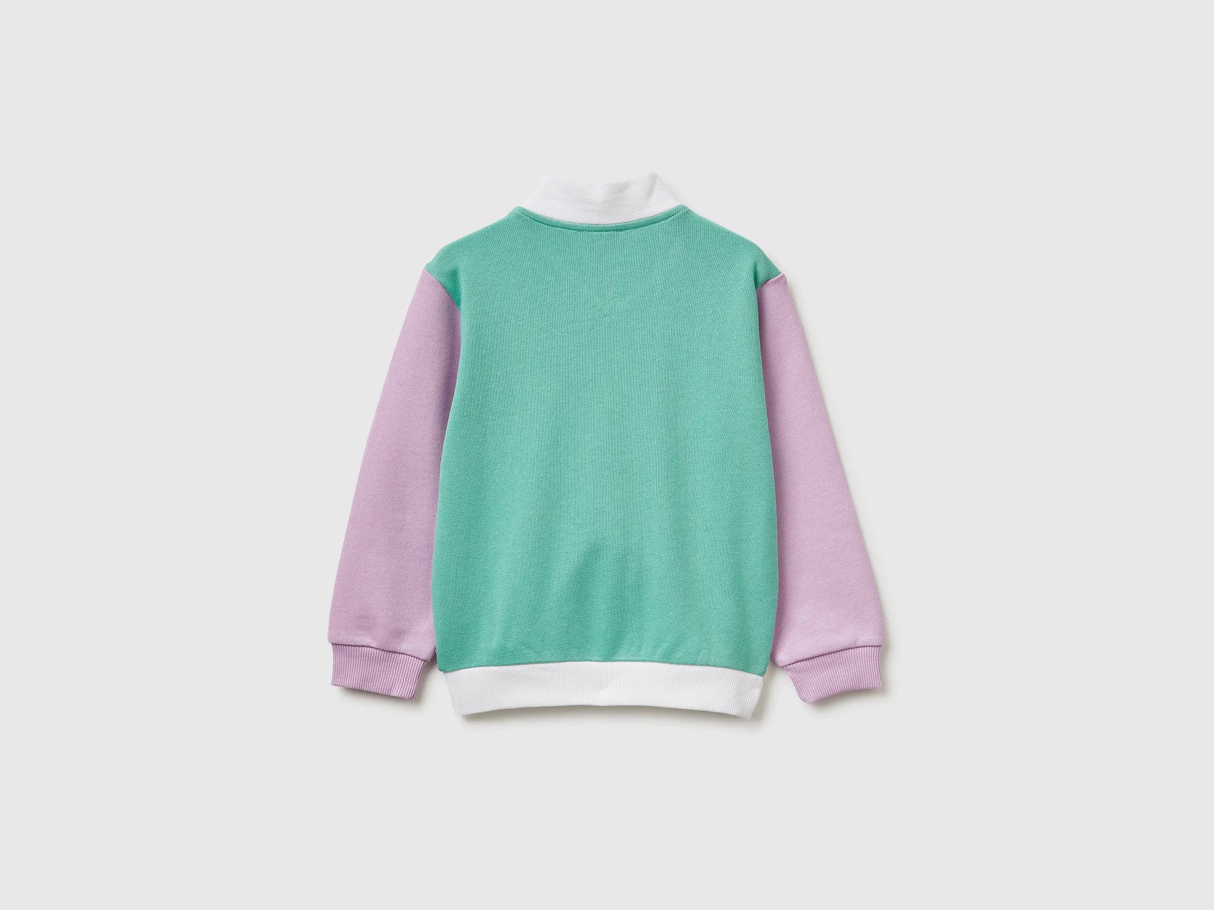 Benetton White Girls Zip-Up Sweatshirt with Print SKU: 3J70G504B_902 Image 02