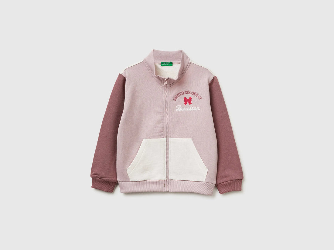Benetton Soft pink Girls Zip-Up Sweatshirt with Print SKU: 3J70G504B_903 Image 01