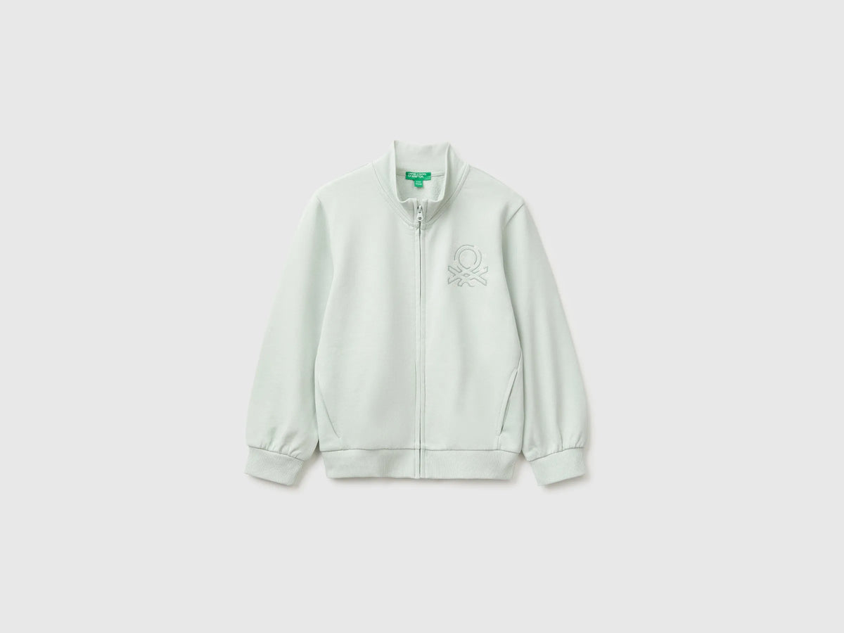 Benetton Light Green Girls Zip-Up Sweatshirt with Logo SKU: 3J70G504H_00M Image 01