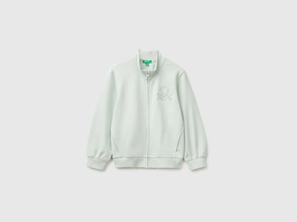 Benetton Light Green Girls Zip-Up Sweatshirt with Logo SKU: 3J70G504H_00M Image 01