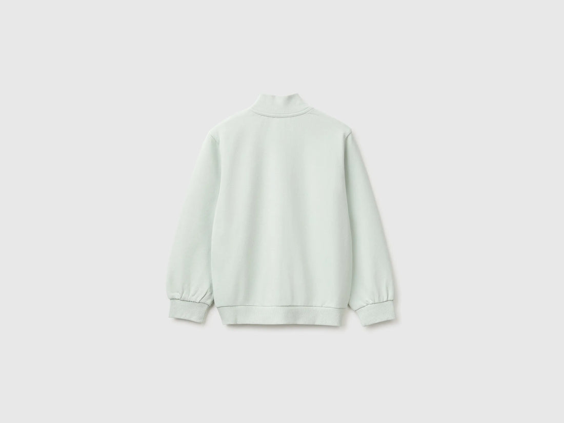 Benetton Light Green Girls Zip-Up Sweatshirt with Logo SKU: 3J70G504H_00M Image 02