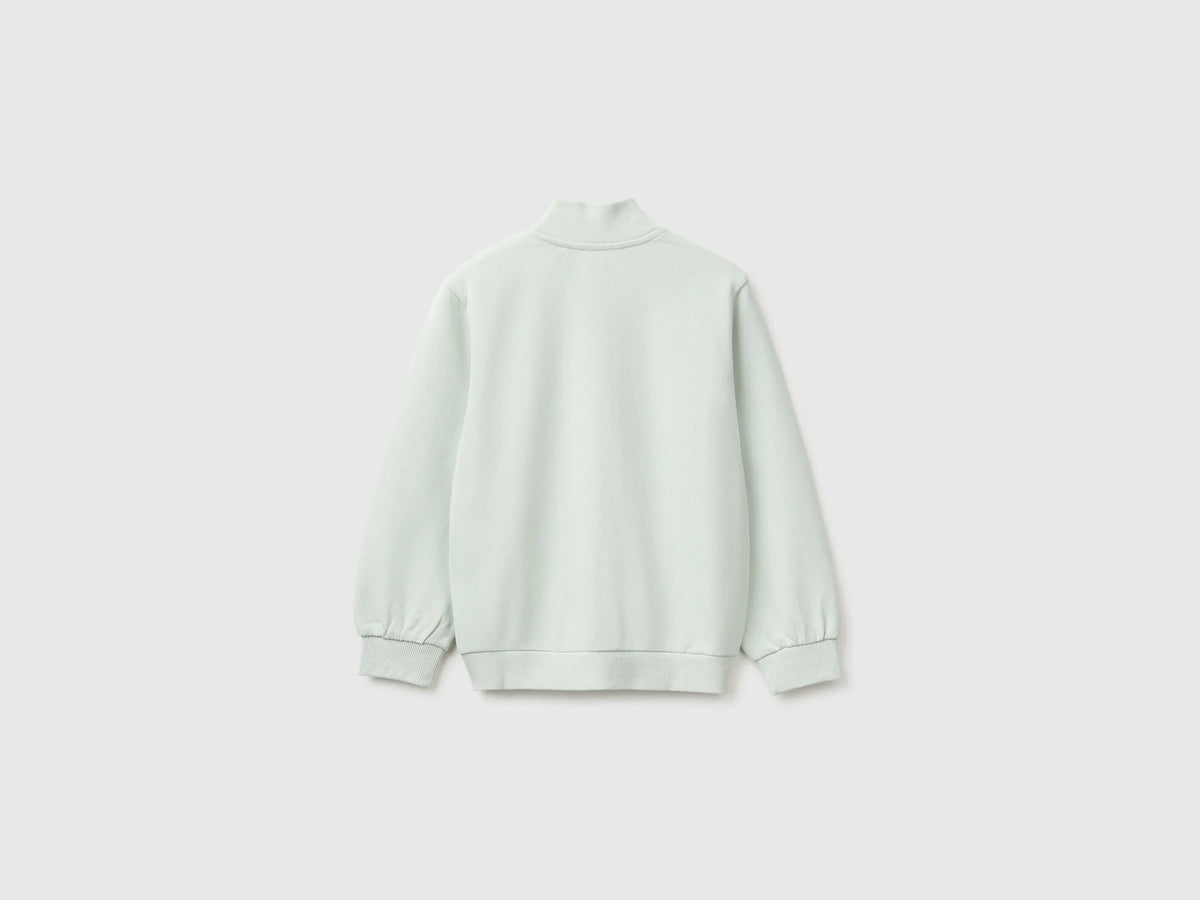Benetton Light Green Girls Zip-Up Sweatshirt with Logo SKU: 3J70G504H_00M Image 02