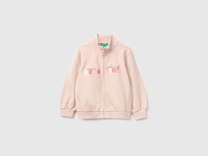 Benetton Soft Pink Girls Zip-Up Sweatshirt with Logo SKU: 3J70G504H_08Q Image 01