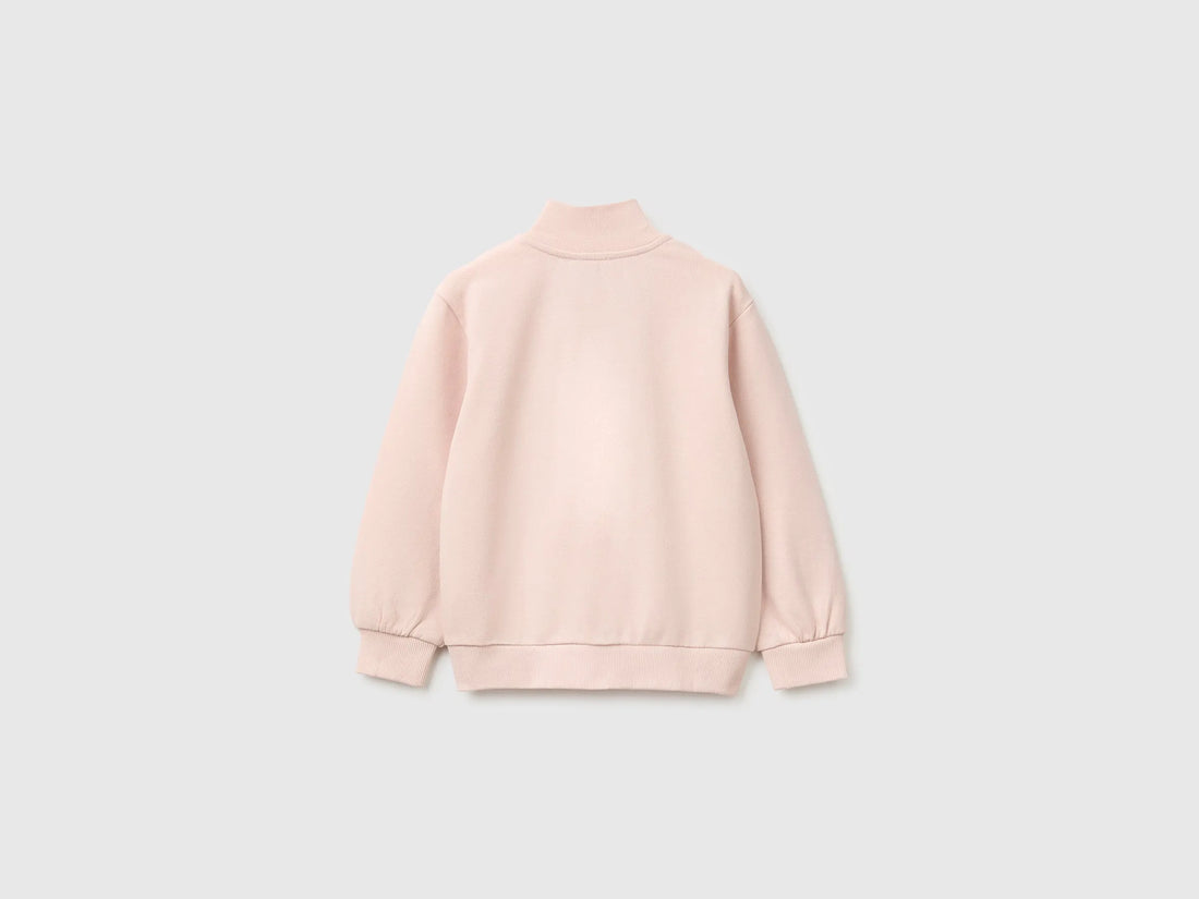Benetton Soft Pink Girls Zip-Up Sweatshirt with Logo SKU: 3J70G504H_08Q Image 02
