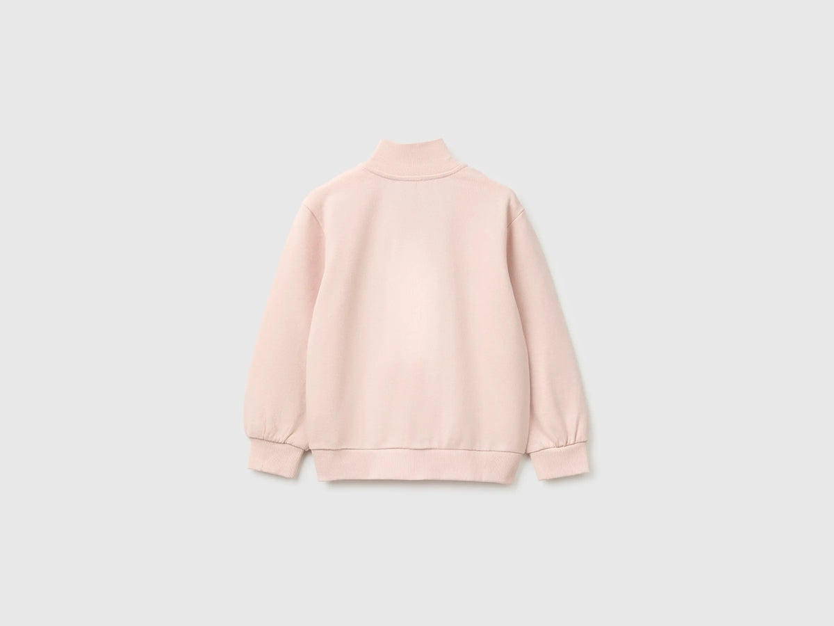 Benetton Soft Pink Girls Zip-Up Sweatshirt with Logo SKU: 3J70G504H_08Q Image 02