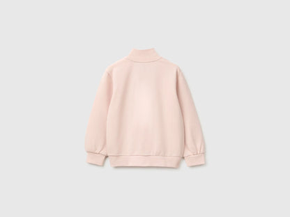Benetton Soft Pink Girls Zip-Up Sweatshirt with Logo SKU: 3J70G504H_08Q Image 02