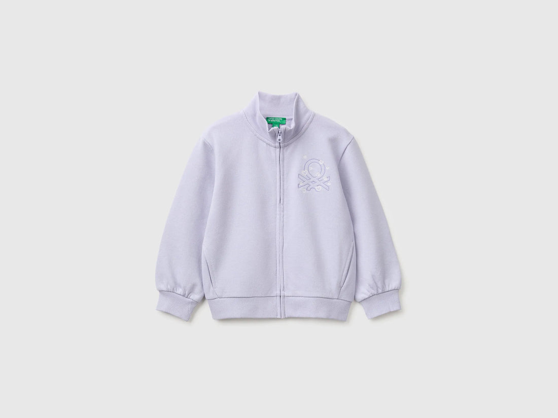 Benetton Lavender Girls Zip-Up Sweatshirt with Logo SKU: 3J70G504H_19B Image 01