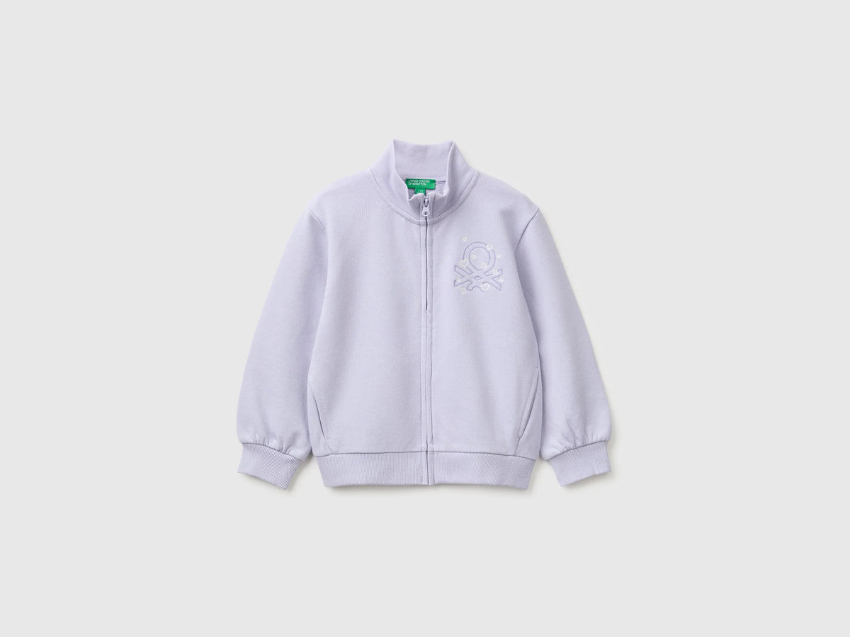 Benetton Lavender Girls Zip-Up Sweatshirt with Logo SKU: 3J70G504H_19B Image 01