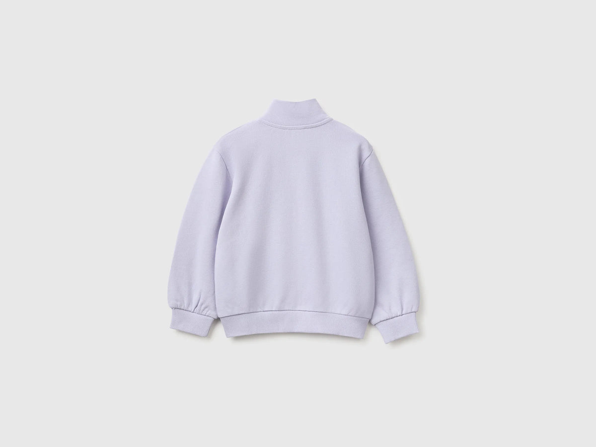 Benetton Lavender Girls Zip-Up Sweatshirt with Logo SKU: 3J70G504H_19B Image 02