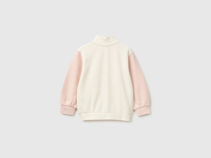 Benetton Creamy White Girls Zip-Up Sweatshirt with Logo SKU: 3J70G504H_901 Image 02