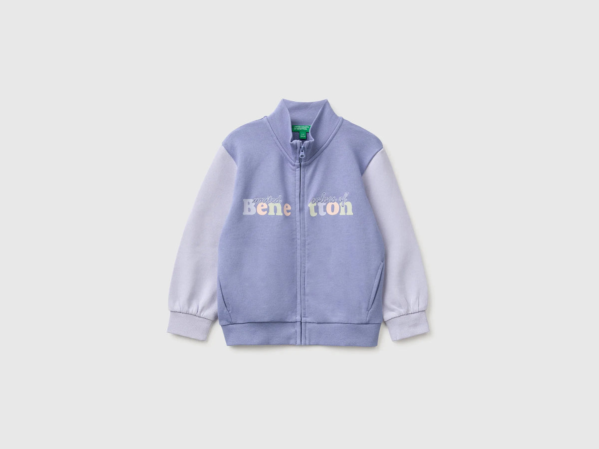 Benetton Violet Girls Zip-Up Sweatshirt with Logo SKU: 3J70G504H_902 Image 01