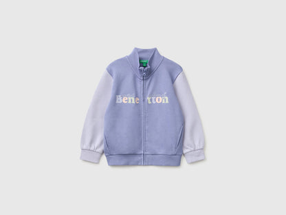 Benetton Violet Girls Zip-Up Sweatshirt with Logo SKU: 3J70G504H_902 Image 01