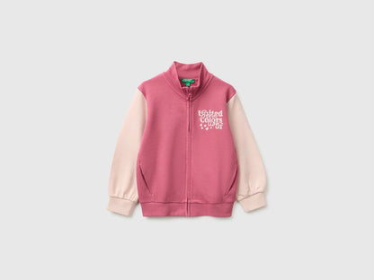 Benetton Fuchsia Girls Zip-Up Sweatshirt with Logo SKU: 3J70G504H_903 Image 01