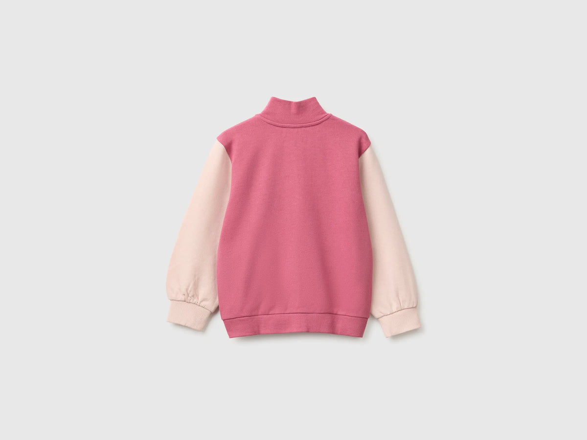 Benetton Fuchsia Girls Zip-Up Sweatshirt with Logo SKU: 3J70G504H_903 Image 02