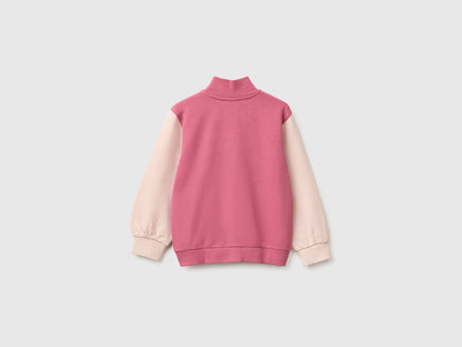 Benetton Fuchsia Girls Zip-Up Sweatshirt with Logo SKU: 3J70G504H_903 Image 02