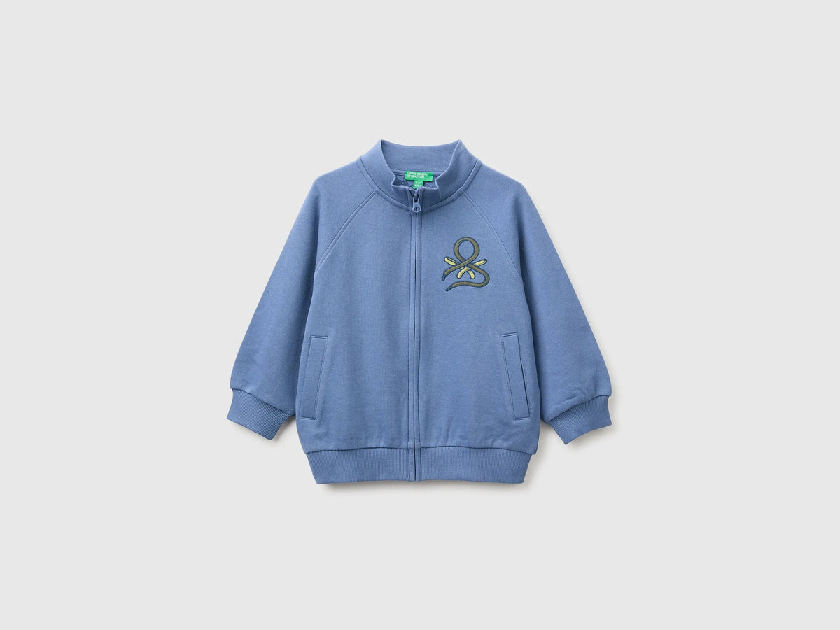 Benetton Blue Boys Zip-Up Sweatshirt with Logo SKU: 3J70G504I_0G6 Image 01