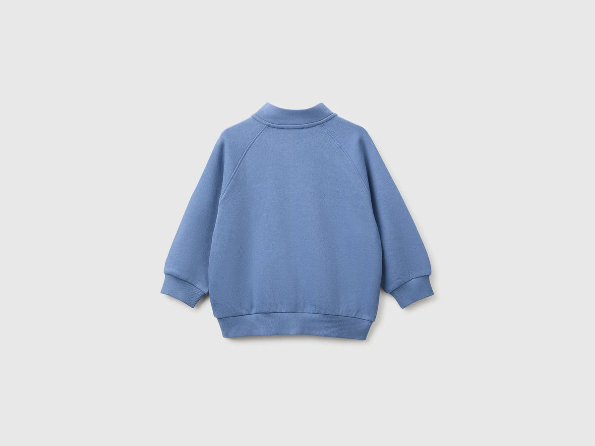 Benetton Blue Boys Zip-Up Sweatshirt with Logo SKU: 3J70G504I_0G6 Image 02