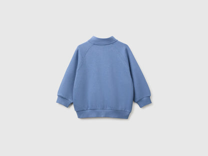 Benetton Blue Boys Zip-Up Sweatshirt with Logo SKU: 3J70G504I_0G6 Image 02