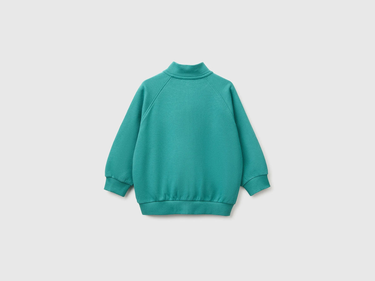 Benetton Dark Green Boys Zip-Up Sweatshirt with Logo SKU: 3J70G504I_285 Image 02