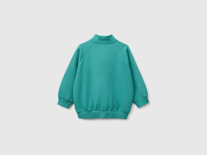 Benetton Dark Green Boys Zip-Up Sweatshirt with Logo SKU: 3J70G504I_285 Image 02