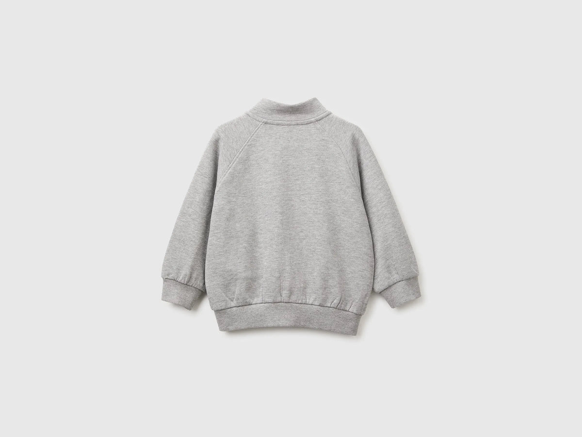 Benetton Light Gray Boys Zip-Up Sweatshirt with Logo SKU: 3J70G504I_501 Image 02
