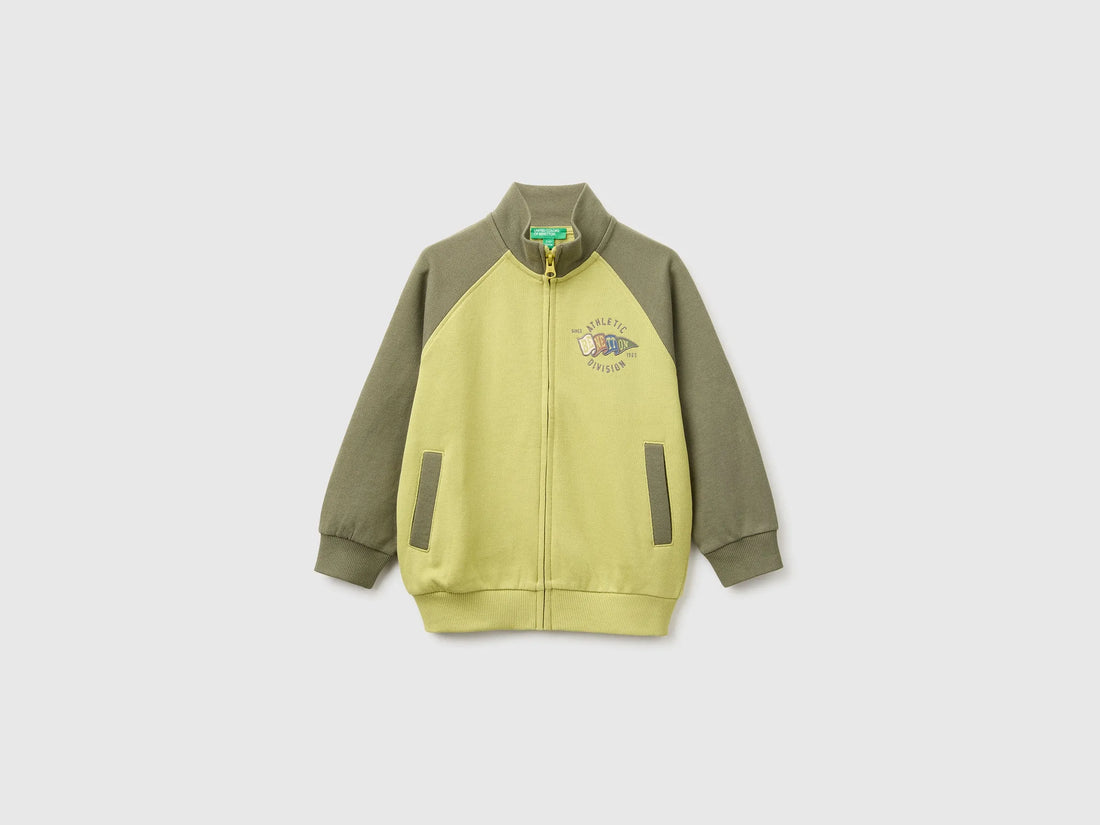 Benetton Lime Boys Zip-Up Sweatshirt with Logo SKU: 3J70G504I_901 Image 01