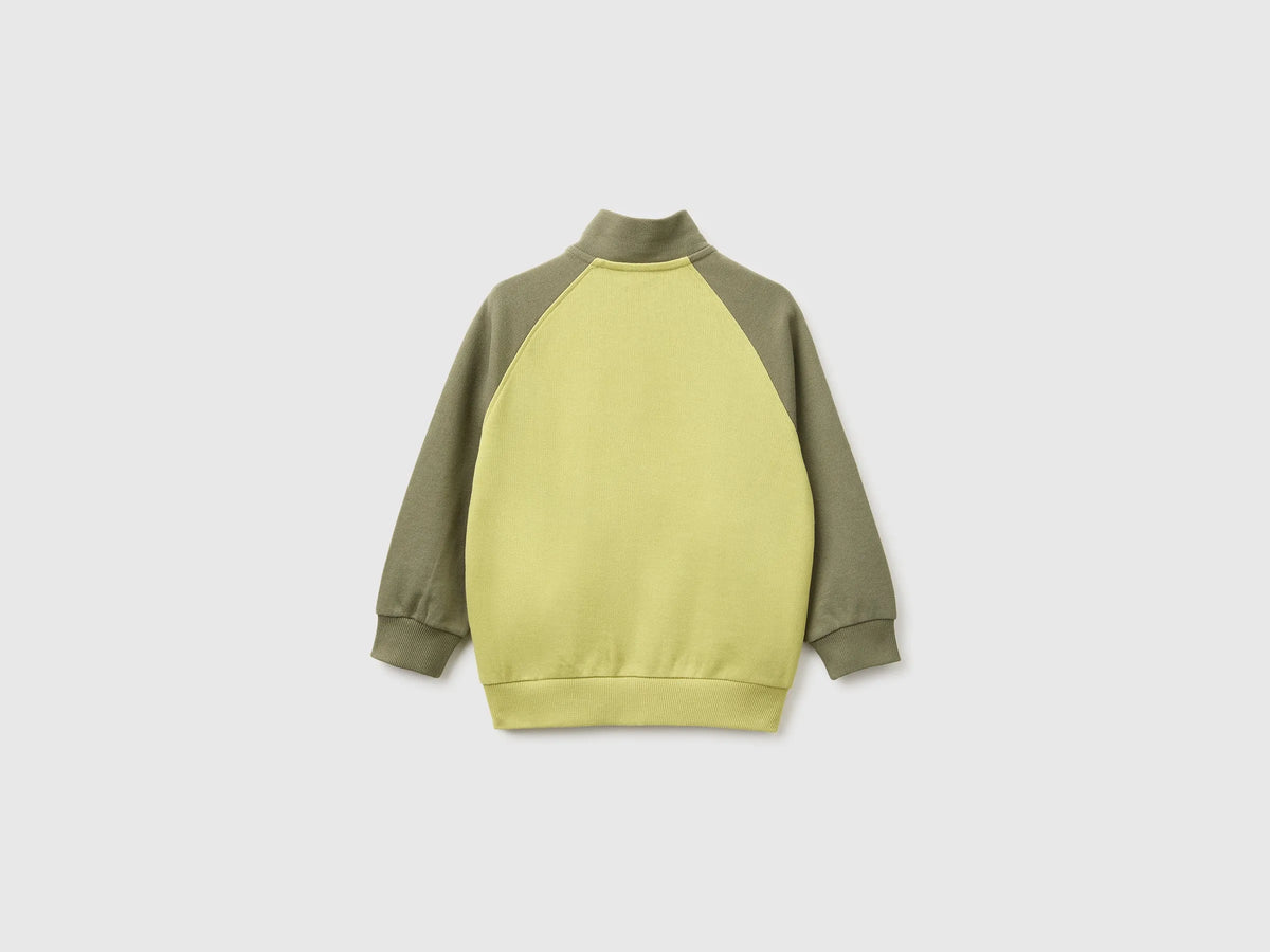 Benetton Lime Boys Zip-Up Sweatshirt with Logo SKU: 3J70G504I_901 Image 02