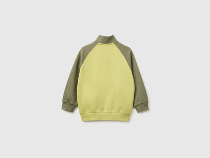 Benetton Lime Boys Zip-Up Sweatshirt with Logo SKU: 3J70G504I_901 Image 02