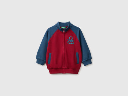 Benetton Burgundy Boys Zip-Up Sweatshirt with Logo SKU: 3J70G504I_902 Image 01