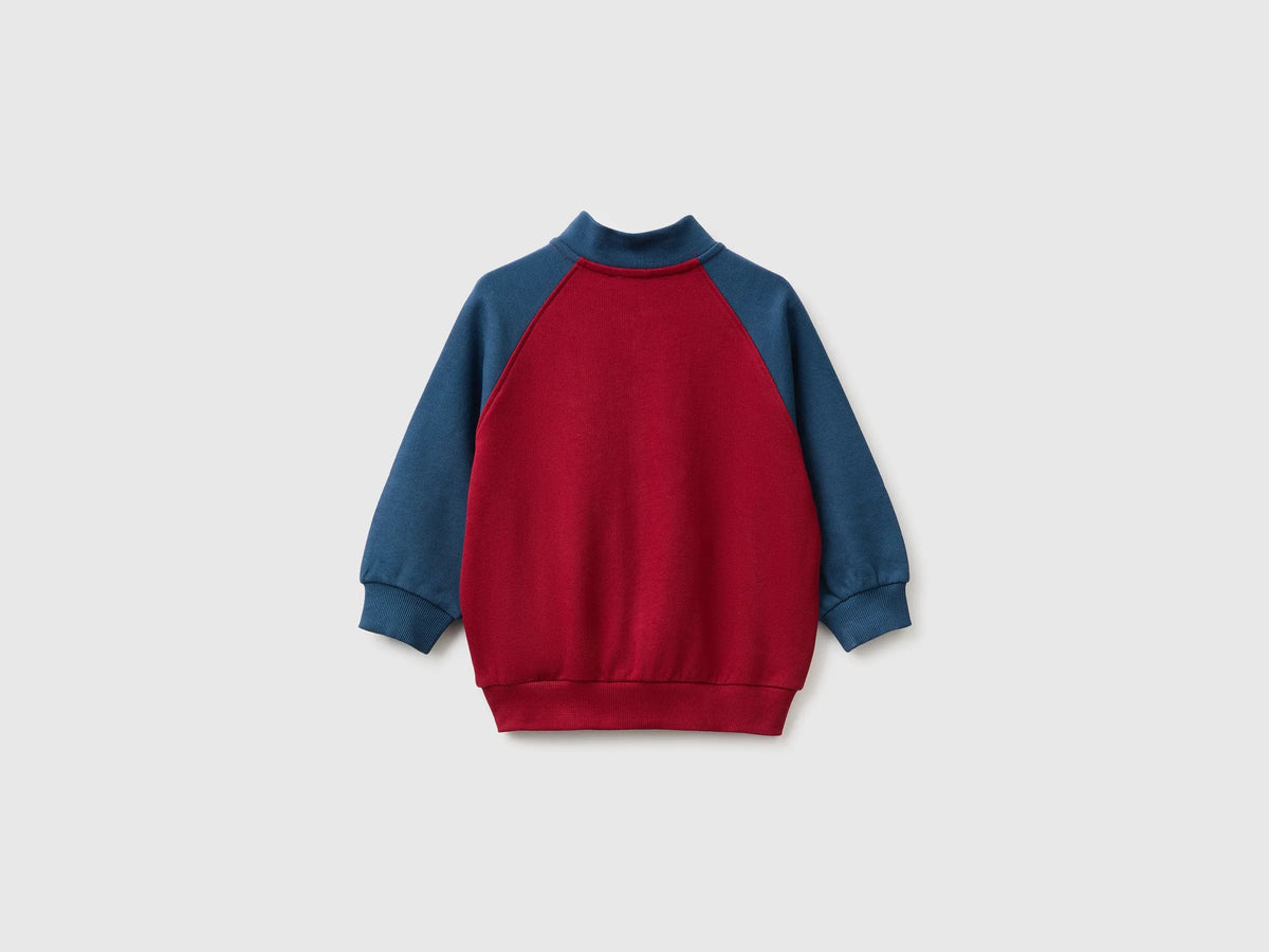 Benetton Burgundy Boys Zip-Up Sweatshirt with Logo SKU: 3J70G504I_902 Image 02