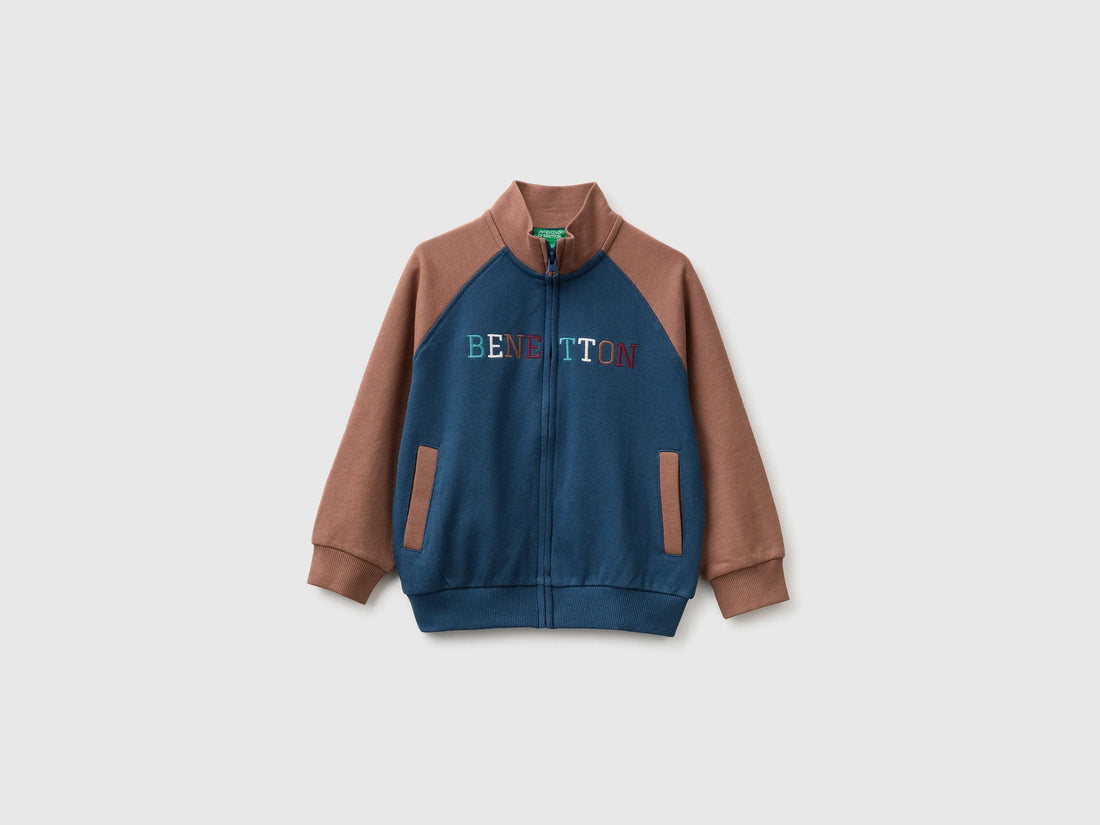Benetton Dark Blue Boys Zip-Up Sweatshirt with Logo SKU: 3J70G504I_903 Image 01