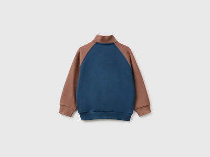 Benetton Dark Blue Boys Zip-Up Sweatshirt with Logo SKU: 3J70G504I_903 Image 02