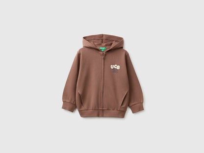 Benetton Brown Boys Organic Cotton Hoodie with Prints SKU: 3J70G504J_0U3 Image 01