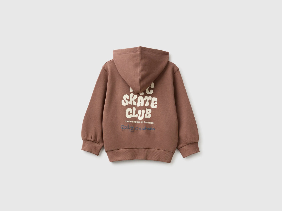 Benetton Brown Boys Organic Cotton Hoodie with Prints SKU: 3J70G504J_0U3 Image 02