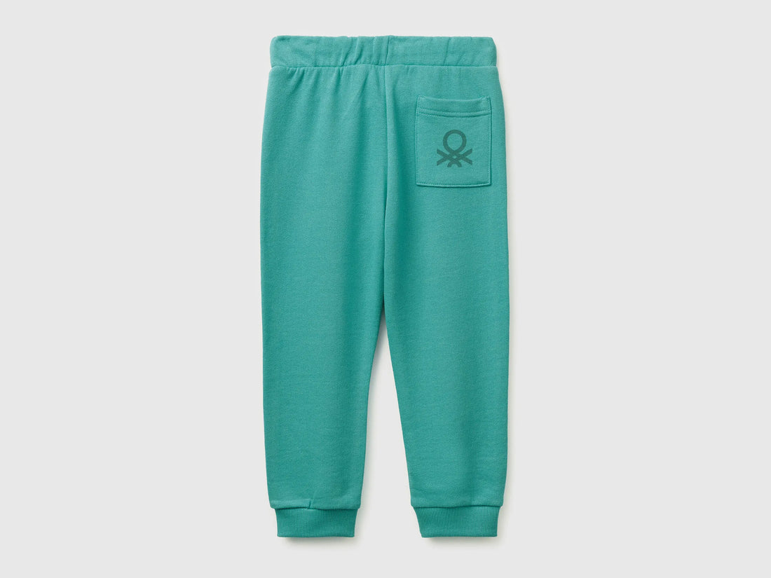 Benetton Aqua Boys Organic Cotton Sweatpants with Logo SKU: 3J70GF010_08N Image 02