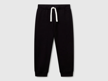Benetton Black Boys Cotton Trousers with Logo SKU: 3J70GF010_100 Image 01