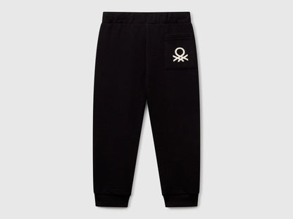 Benetton Black Boys Cotton Trousers with Logo SKU: 3J70GF010_100 Image 02