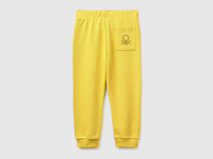 Benetton Yellow Boys Organic Cotton Sweatpants with Logo SKU: 3J70GF010_1C7 Image 02