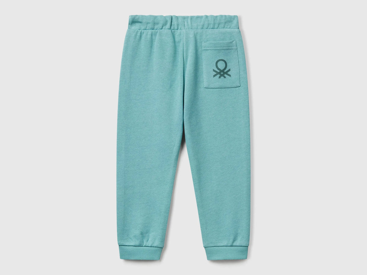 Benetton Sky Blue Boys Cotton Trousers with Logo SKU: 3J70GF010_33K Image 02