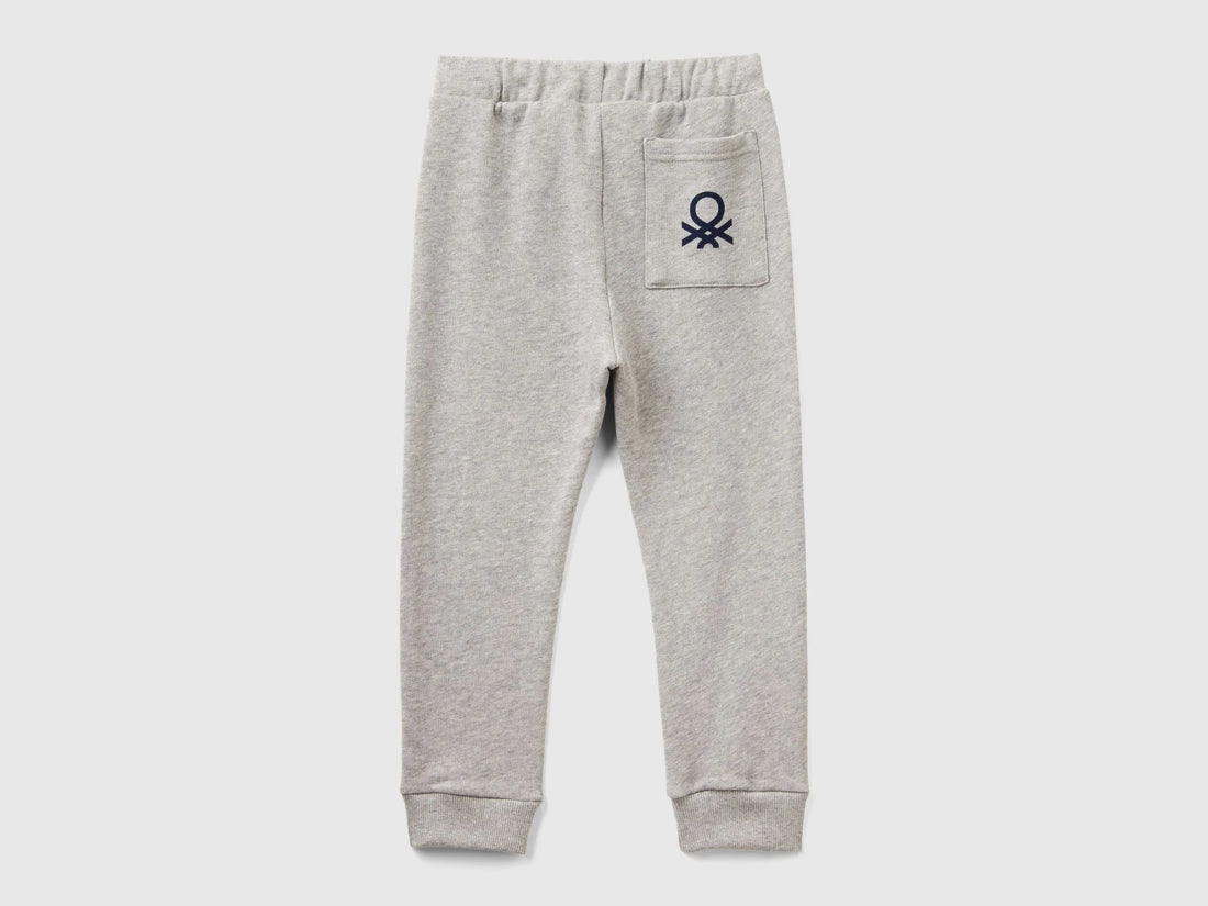 Benetton Light Gray Boys Cotton Trousers with Logo SKU: 3J70GF010_501 Image 02